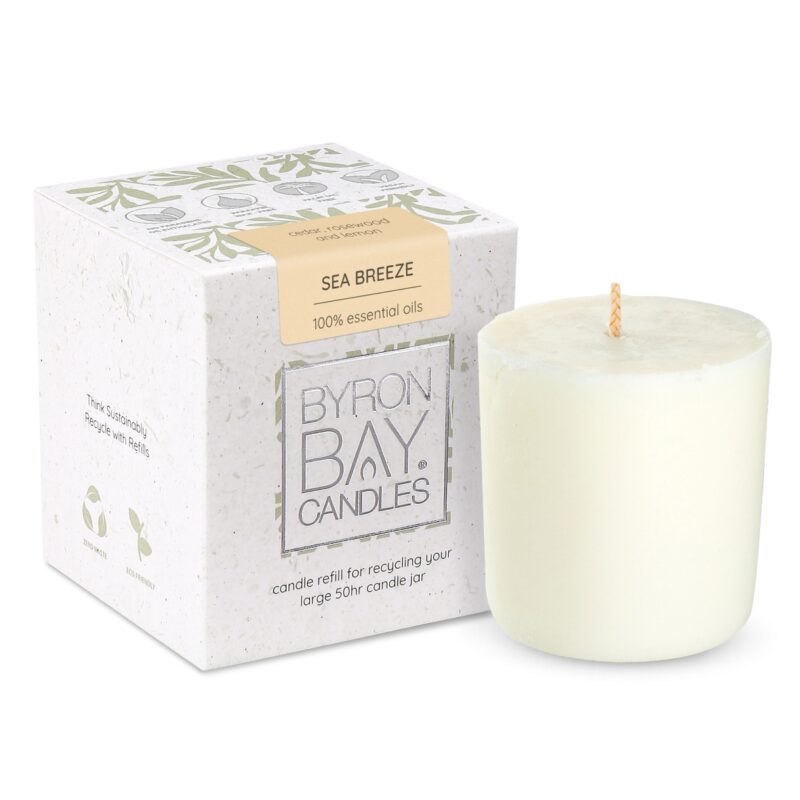 Sea Breeze Candle Jar Refill (100% pure essential oils aroma infused with cedar, rosewood and lemon) | Fits large 50 hour jar